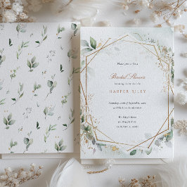 Invitación Moda Eucalyptus Faux Gold Purpurina Bridal Shower