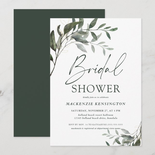 Invitación Moda Eucalyptus Gold Elegant Bridal Shower (Anverso / Reverso)