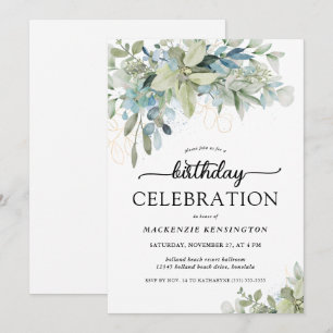 Invitación Moda Eucalyptus Greenery Celebración del Cumpleaño