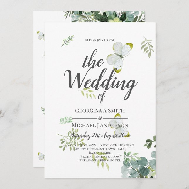 Invitación Moda Eucalyptus Greenery deja Boda Esmeralda (Anverso / Reverso)