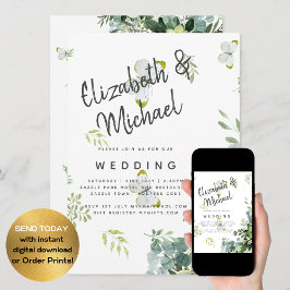 Invitación Moda Eucalyptus Greenery deja Boda Esmeralda