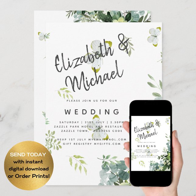 Invitación Moda Eucalyptus Greenery deja Boda Esmeralda (Subido por el creador)