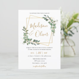Invitación Moda Eucalyptus Greenery Gold Boda Geométrico