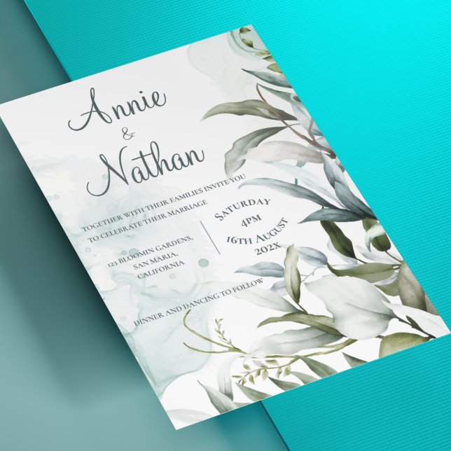 Invitación Moda Eucalyptus Hojas verdes Boda de la vegetación (Chic Eucalyptus Green Leaves Cute Greenery Wedding Invitation)