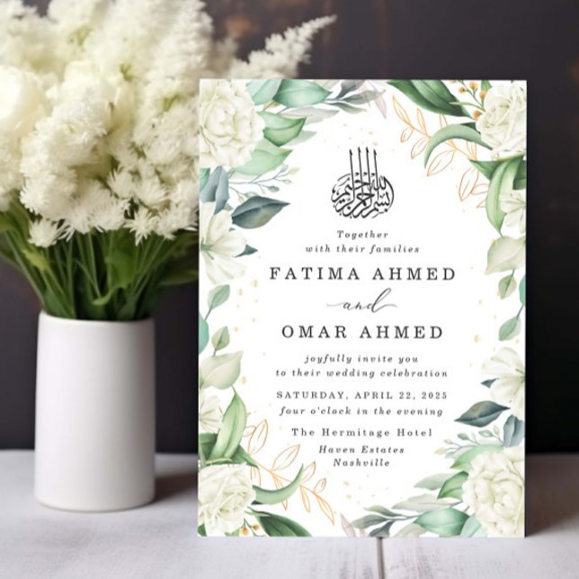 Invitación Moda Eucalyptus Rosas Blancas Boda Musulmana Islám (Subido por el creador)