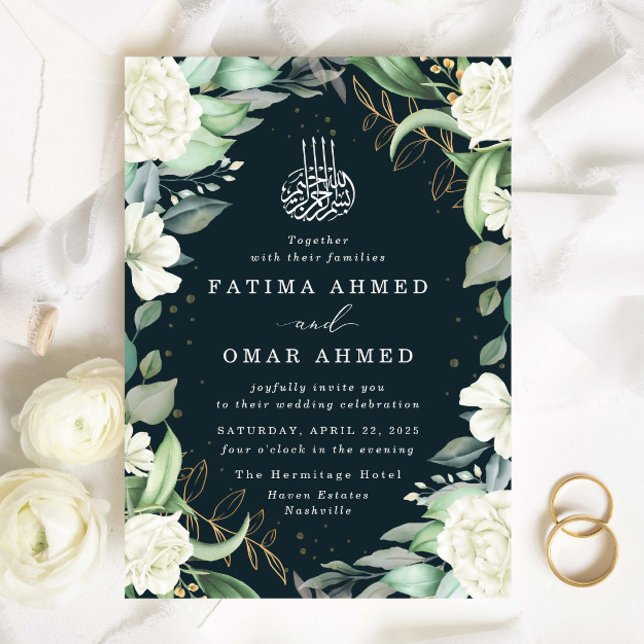 Invitación Moda Eucalyptus Rosas Blancas Boda Musulmana Islám (Subido por el creador)
