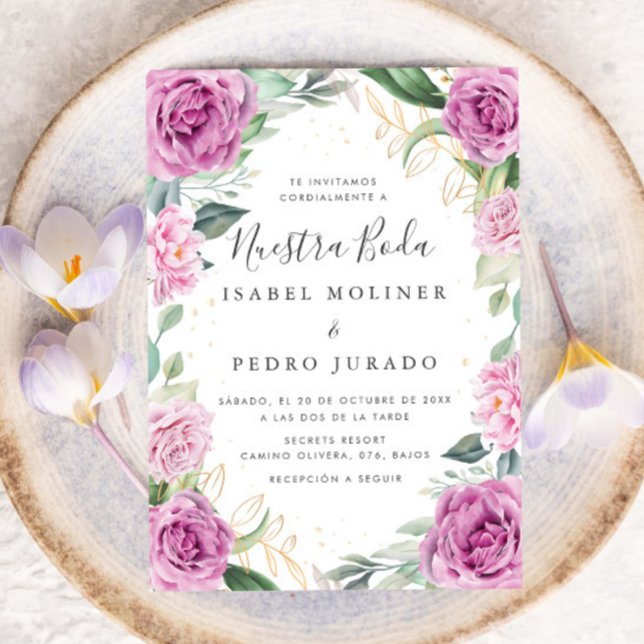 Invitación Moda Eucalyptus Rosas púrpura Nuestra Boda Boda (Subido por el creador)