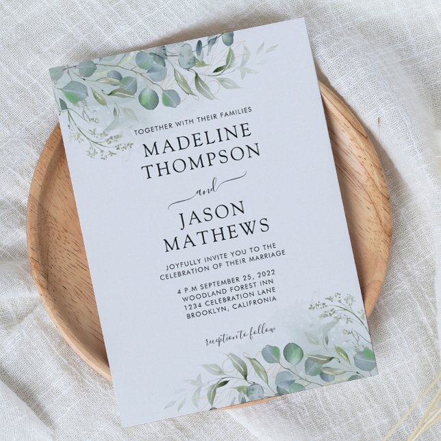 Invitación Moda Eucalyptus Verdor De Oro Monograma Boda Inv (Subido por el creador)