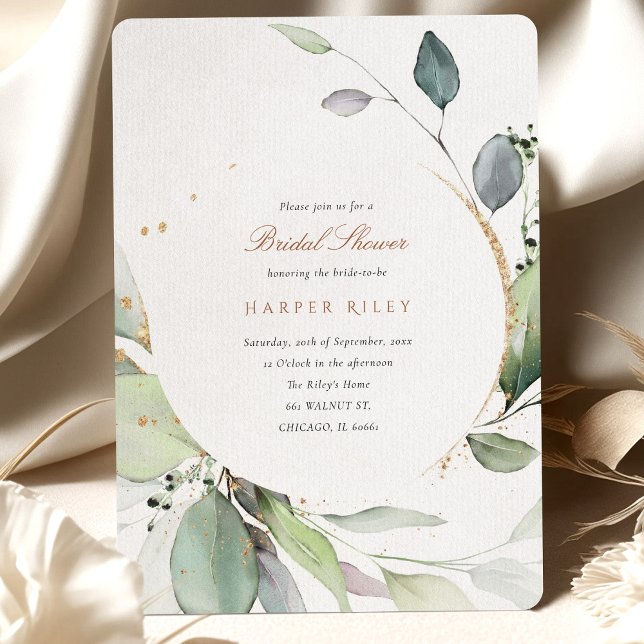 Invitación Moda Eucalyptus y ducha de novias Purpurina de oro (Subido por el creador)