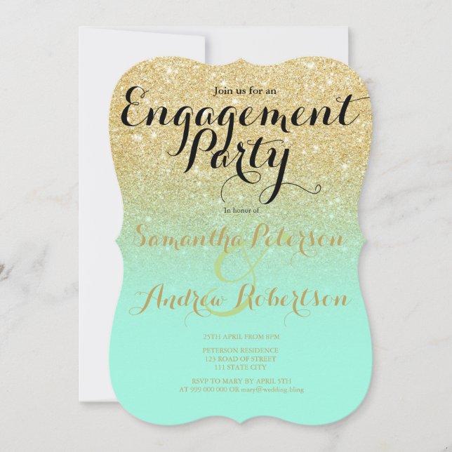 Invitación Moda falso purpurina de oro menta fiesta de compro (Anverso)