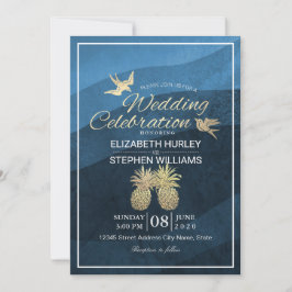 Invitación Moda Faux Gold Pineapple Couple Blue Wave Boda