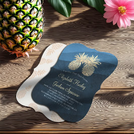 Invitación Moda Faux Gold Pineapple Couple Blue Wave Boda