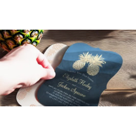 Invitación Moda Faux Gold Pineapple Couple Blue Wave Boda