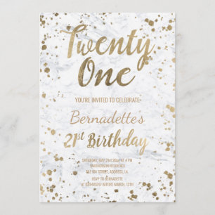 Invitación Moda Faux oro confetti mármol blanco 21 cumpleaños