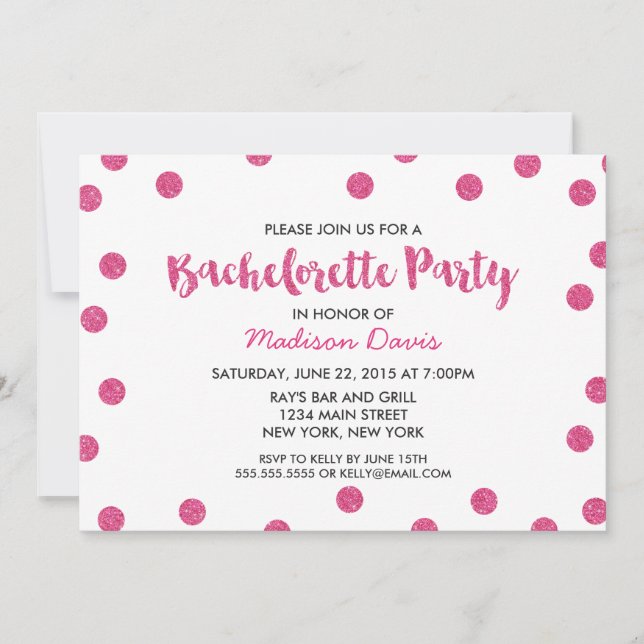 Invitación Moda Faux Purpurina Rosa Bachelorette Party (Anverso)