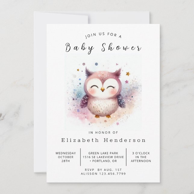 Invitación Moda Feliz Lechuza Baby Shower (Anverso)