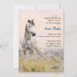 Invitación Moda femenina de flor púrpura de caballo blanco li