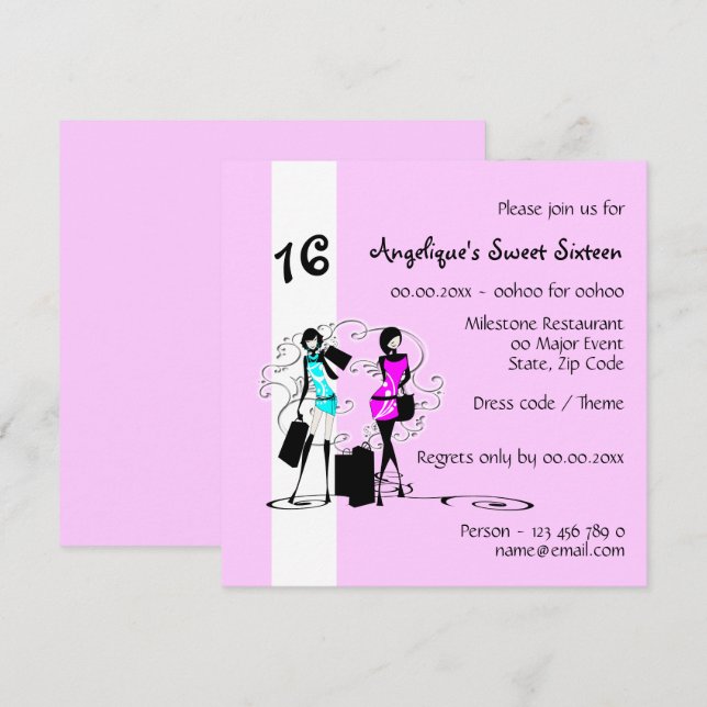 Invitación Moda femenina de los modelos de moda del dulce (Anverso / Reverso)