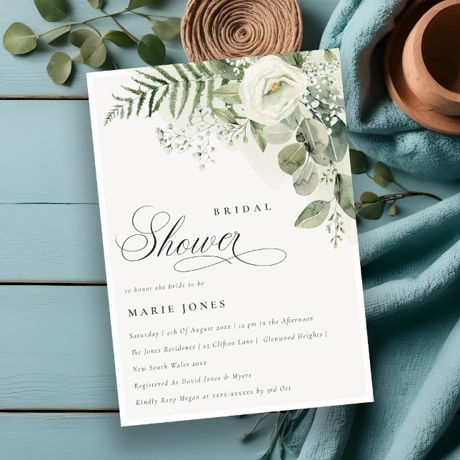 Invitación Moda Fern Greenery Floral Blanca Floral Bridal Sho (Subido por el creador)