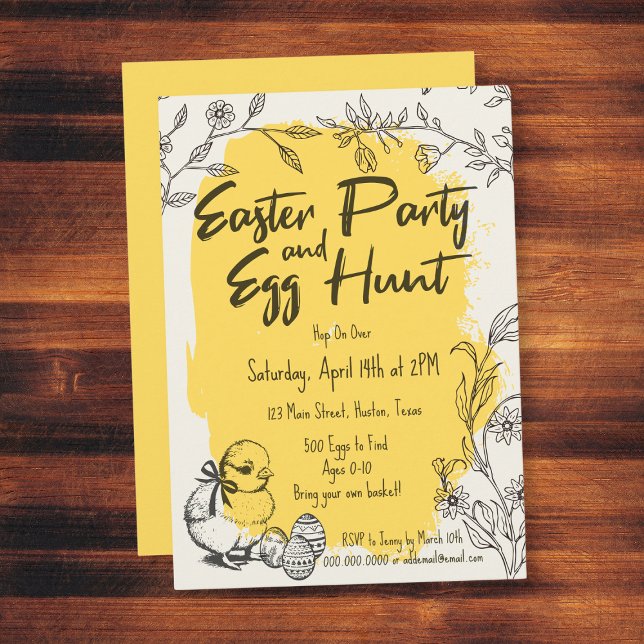 Invitación Moda Fiesta Amarillo de Pascua y caza de huevos (Chic Yellow Easter Party & Egg Hunt Invitation
)