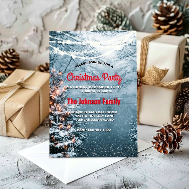 Invitación Moda fiesta de árbol de Navidad blanco de bosque (Subido por el creador)