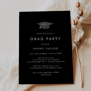 Invitación Moda Fiesta de Graduación Negra Oscura de Graduaci
