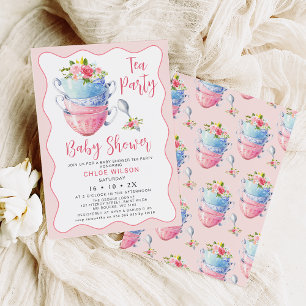 Invitación Moda Fiesta de té Baby Shower con flores de onda r