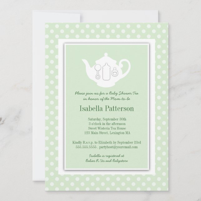 Invitación Moda| Fiesta de té Baby Shower de Teapot Blanco (Anverso)