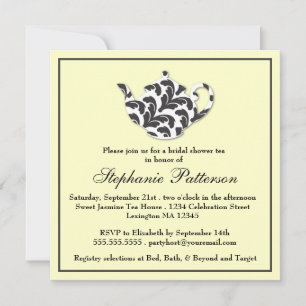 Invitación Moda Fiesta de té negro y blanco Damasco-ducha nov