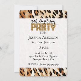 Invitación Moda Fiesta Purpurina de Leopardo de oro de crema 