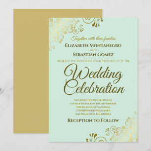 Invitación Moda filigrí dorada elegancia Neo Mint Green Boda