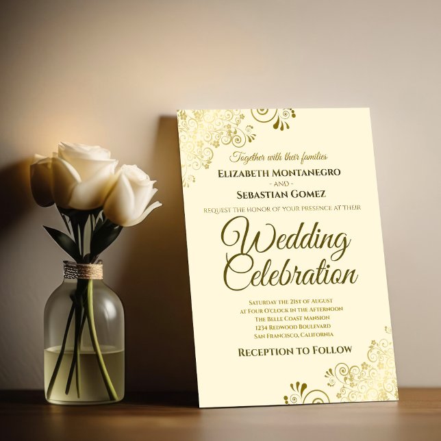 Invitación Moda filigrí dorada elegante Boda de crema formal (Subido por el creador)