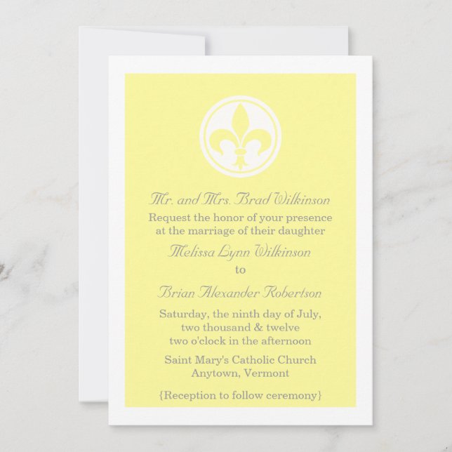 Invitación Moda Fleur De Lis Wedding Invite, Amarillo (Anverso)