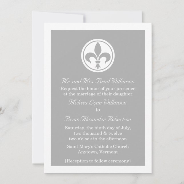 Invitación Moda Fleur De Lis Wedding Invite, Gris (Anverso)