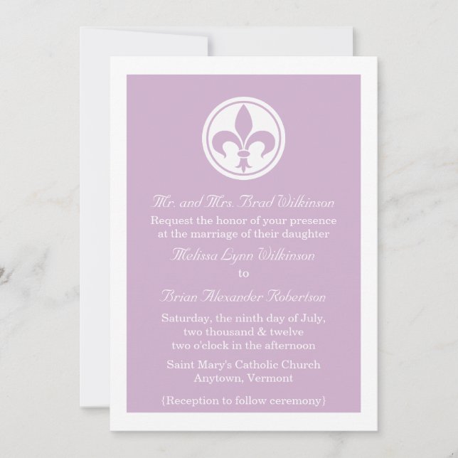 Invitación Moda Fleur De Lis Wedding Invite, Lilac (Anverso)