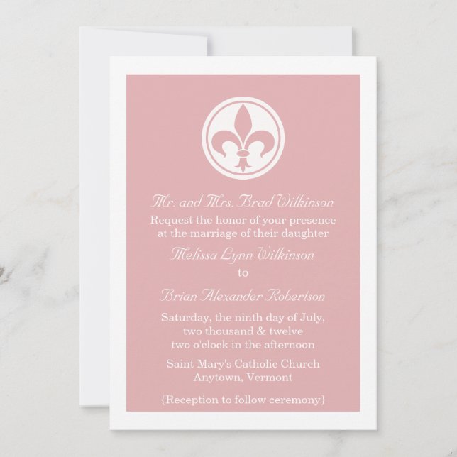 Invitación Moda Fleur De Lis Wedding Invite, Rosa (Anverso)