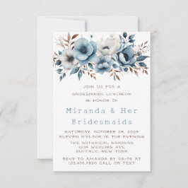 Invitación Moda Flor azul blanca Novias de honor Luncheon