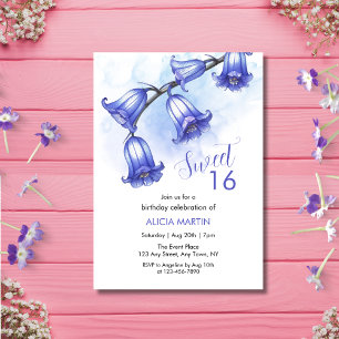 Invitación Moda Flor azul Flor Flor 16º cumpleaños
