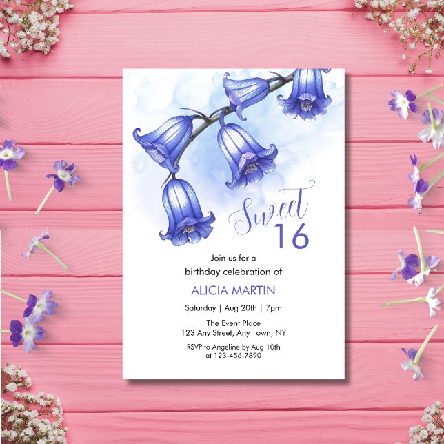 Invitación Moda Flor azul Flor Flor 16º cumpleaños (Subido por el creador)