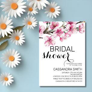 Invitación Moda Flor de cerezo rosa Ducha Botánica de Novias