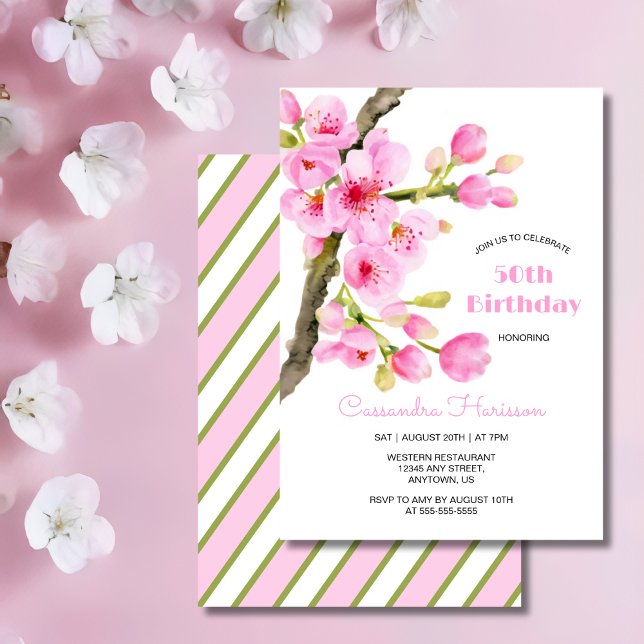 Invitación Moda Flor De Cerezo Rosa Sakura Cumpleaños Floral (Subido por el creador)