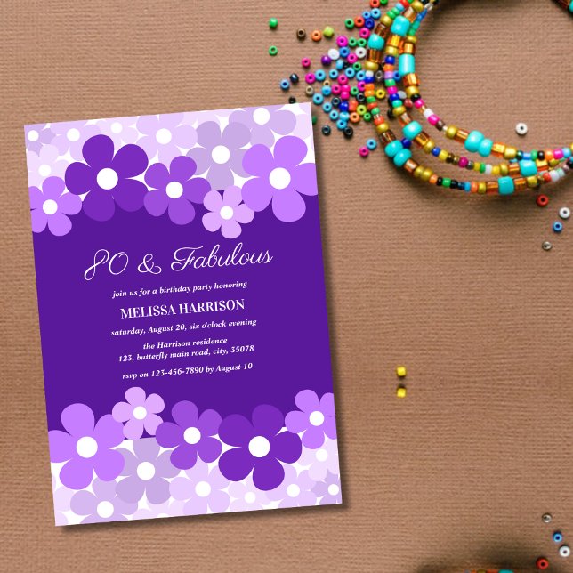 Invitación Moda Flor de Lavanda Púrpura 80 Fabuloso Cumpleaño (Subido por el creador)