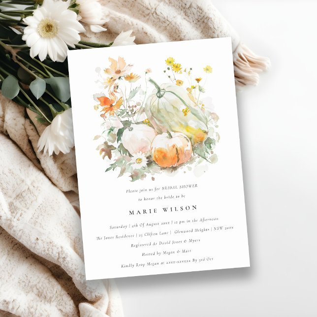 Invitación Moda Flor silvestre Calabaza acuarela Ducha nupcia (Subido por el creador)