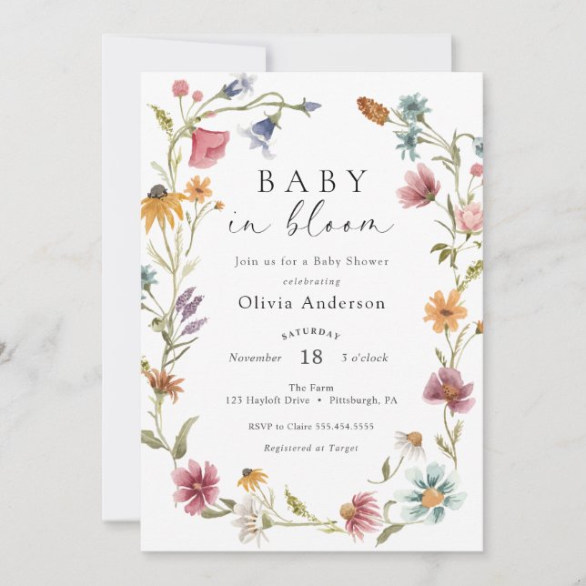 Invitación Moda Flor silvestre ducha de novia (Anverso)