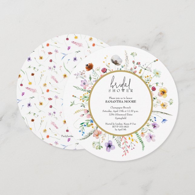 Invitación Moda Flor silvestre ducha de novia redonda (Anverso / Reverso)