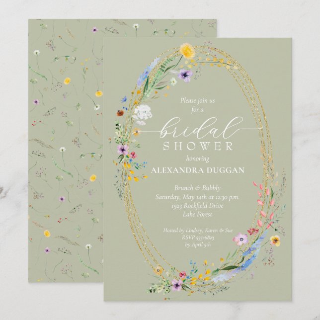 Invitación Moda Flor silvestre Wreath Sage Green Bridal Showe (Anverso / Reverso)