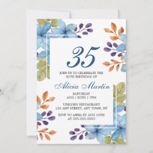 Invitación Moda Flora Azul Verdor Cualquier Edad Cumpleaños