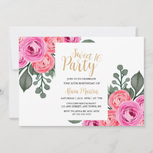 Invitación Moda Flora Dusty Rosa Rosa Dulce Oro Dulce 16 Fies