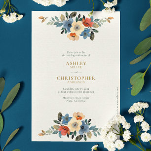Invitación Moda Floral acuarela marfil Boda todo en uno