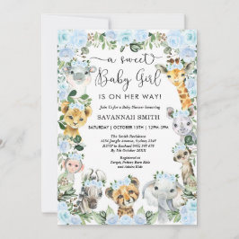 Invitación Moda Floral Azul Safari Chica Baby Shower